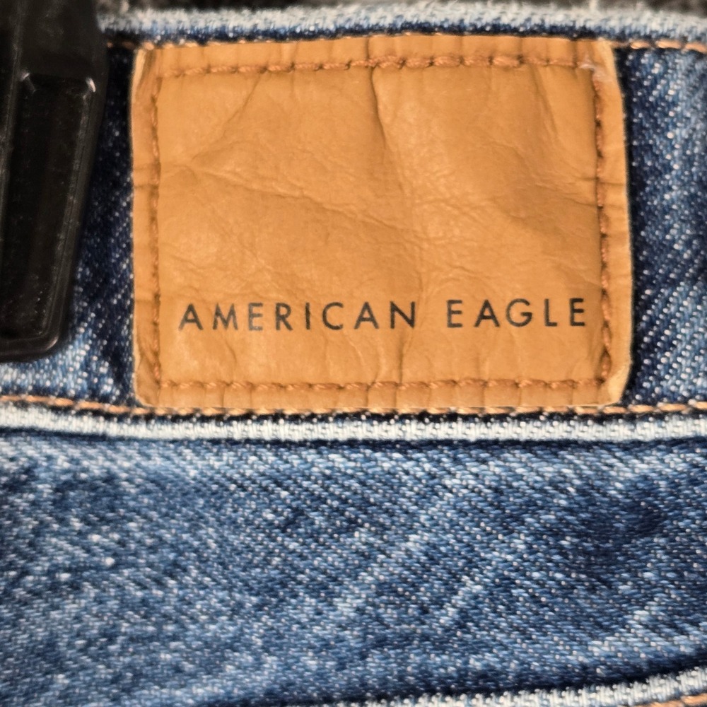 American Eagle Super High-Rise Baggy Wide Leg Jeans Blue 16 Long NEW Distressed - Picture 6 of 9